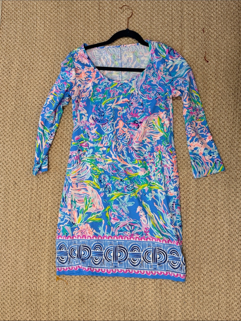 Lilly Pulitzer Blue Multicolor Long-Sleeve Scoopneck Dress
